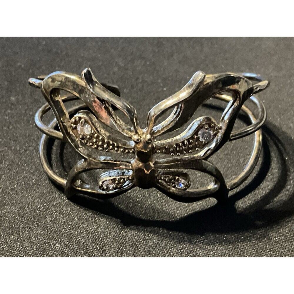 6.5in Butterfly & Rhinestone Cuff Bracelet